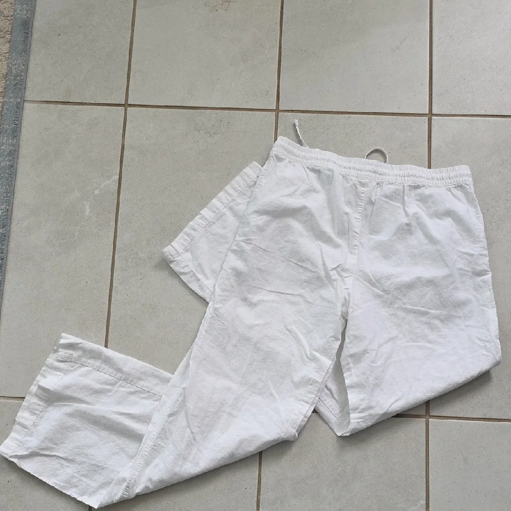 H&M Linen Blend Pants Size Medium Lightweight Neutral Casual Trousers - Picture 5 of 7
